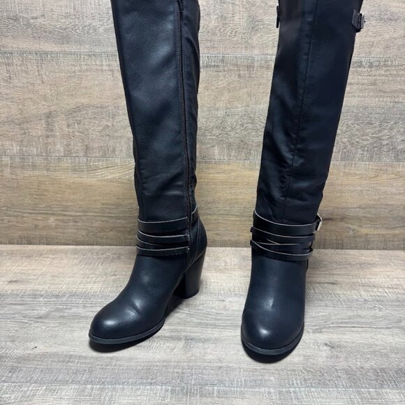 Madden Girl Dash Black Faux Leather Knee High Boots Women's Size 7 - Picture 1 of 7